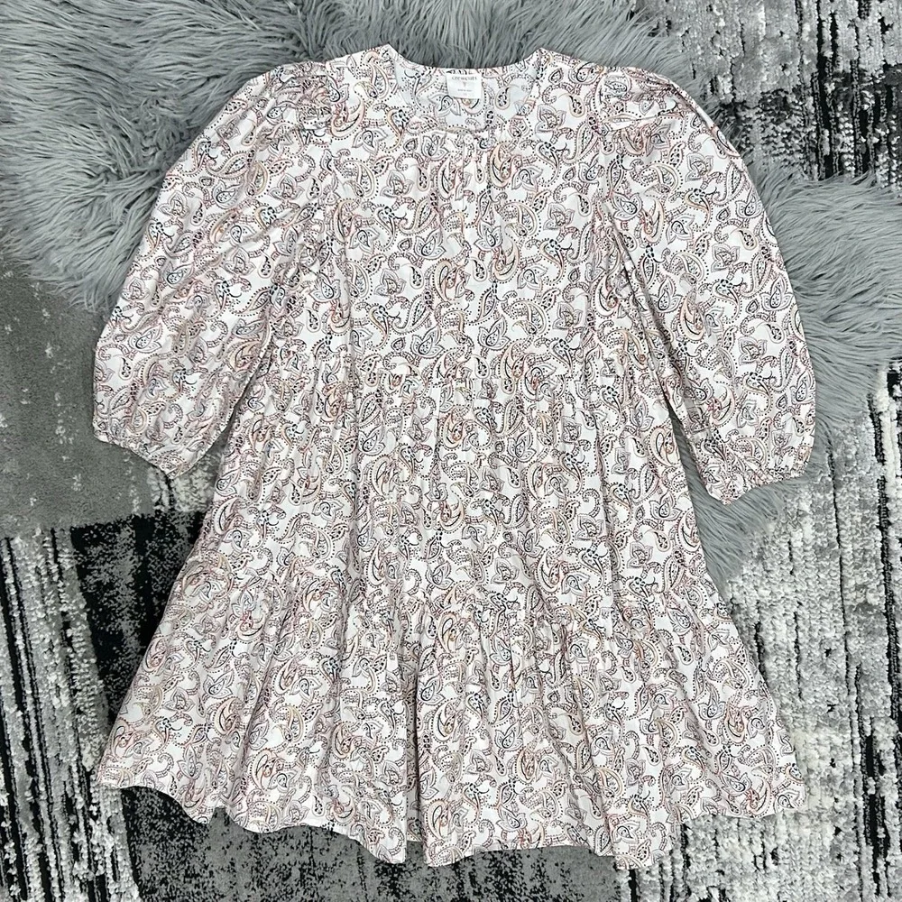 J.Crew Crewcuts Ruched Cotton Poplin Ivory Paisley Puff Sleeve Dress / Girls 10